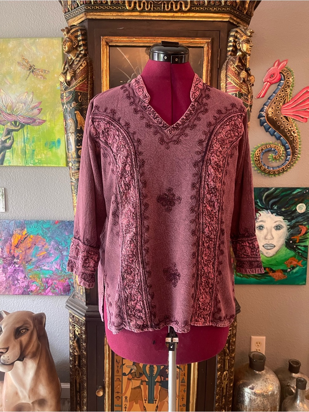 Embroidered Plum V-Neck Tunic